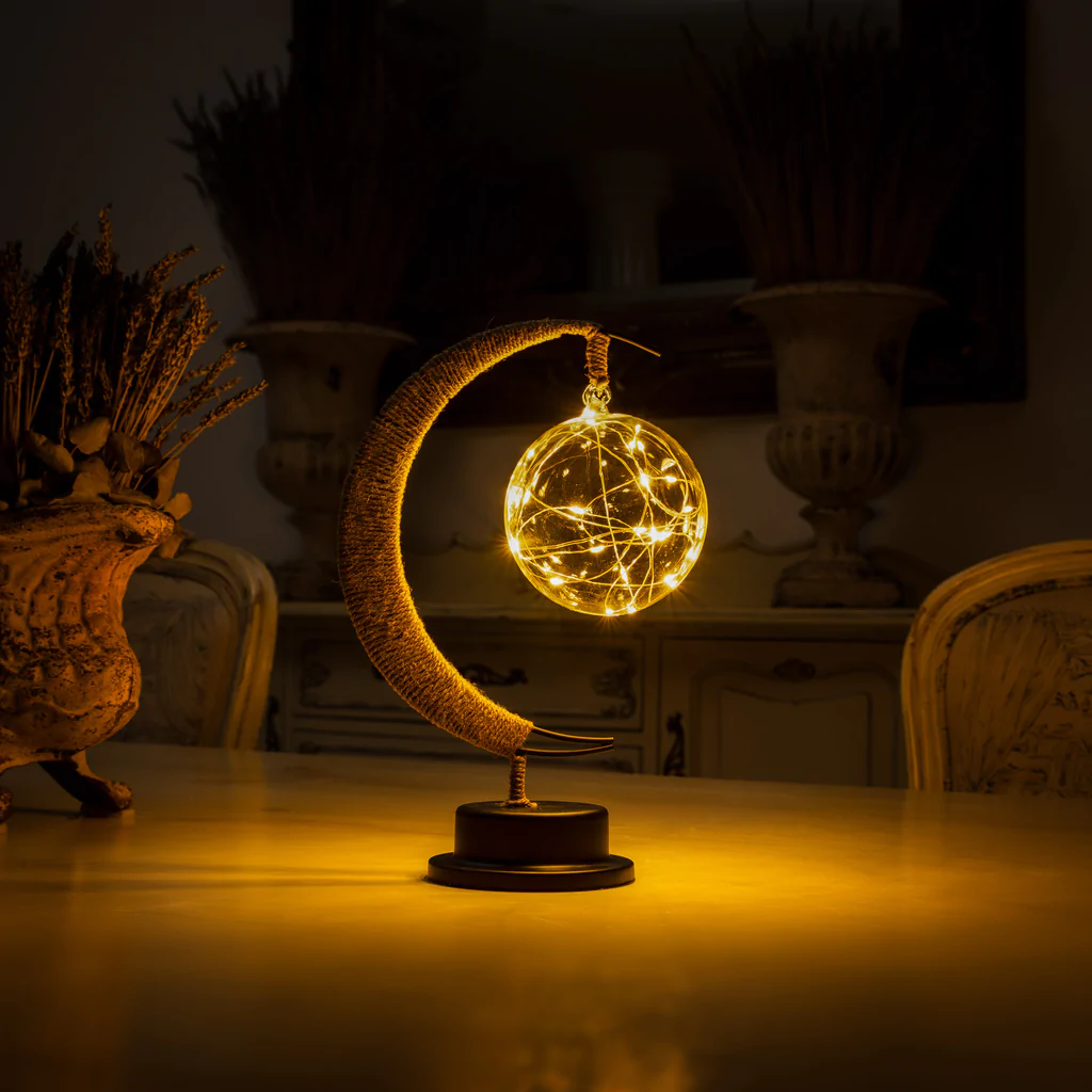 Maanlamp met Natuurlijke Maankraters – Decoratieve Tafellamp met Warm Sfeerlicht in Goud Blauw Paars | Sansoti