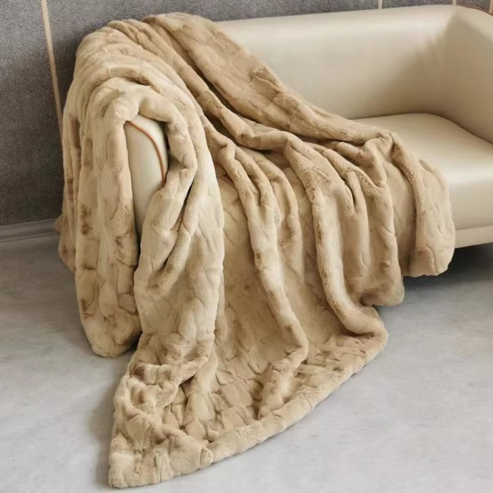 Doppellagige Kunstfell-Decke 180x150cm Mocha Taupe Warm Weiche Mikrofaser-Decke Wohnzimmer Schlafzimmer | Sansoti