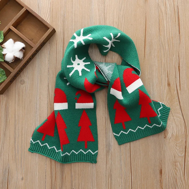 Knitted Children's Scarf with Festive Pattern Wool 20x130cm Warm Winter Accessory Unisex Cozy Comfortable | Sansoti