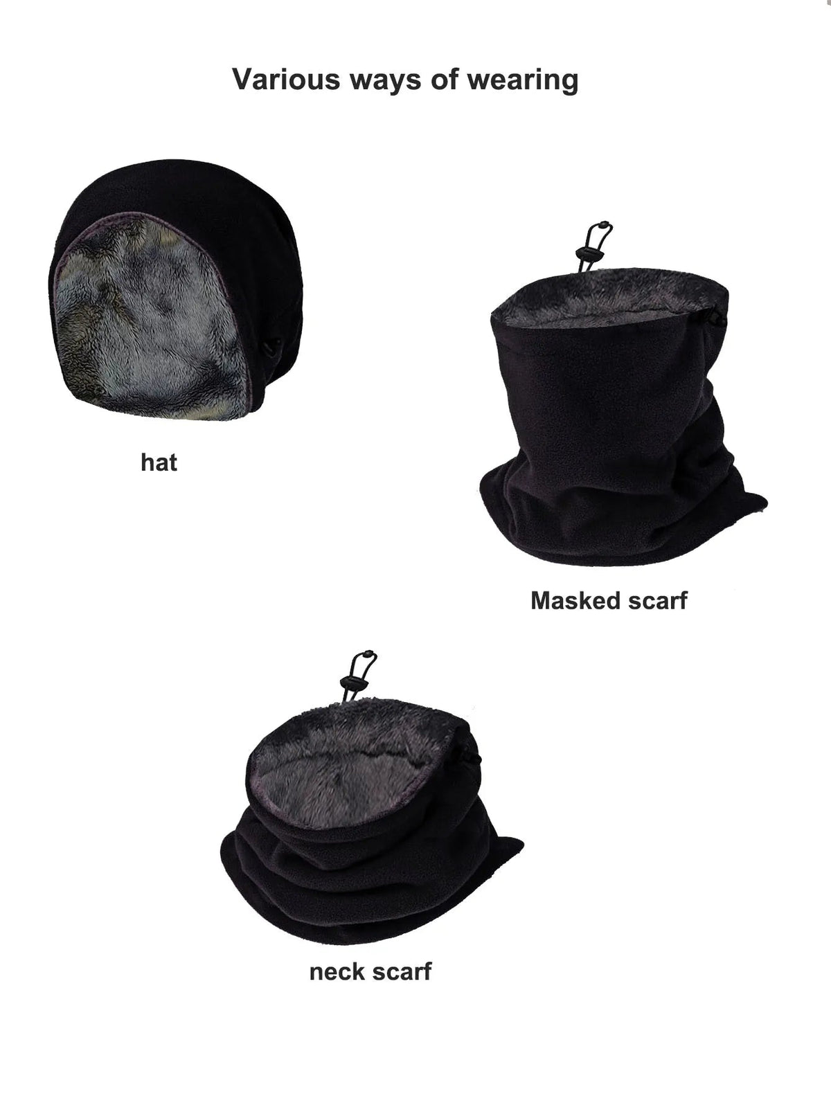 Fleece Bivakmuts met Nekwarmer Verstelbaar Windbestendig Dubbellaags Wintermasker Unisex Zwart Grijs | Sansoti