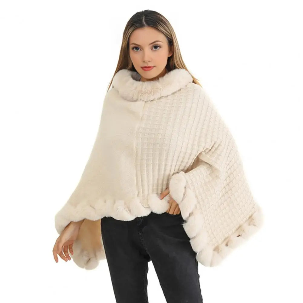 Faux Fur Wrap for Women, Winter Cape in Khaki Beige Bordeaux Gray Black, Imitation Fur Poncho, Elegant and Warm | Sansoti