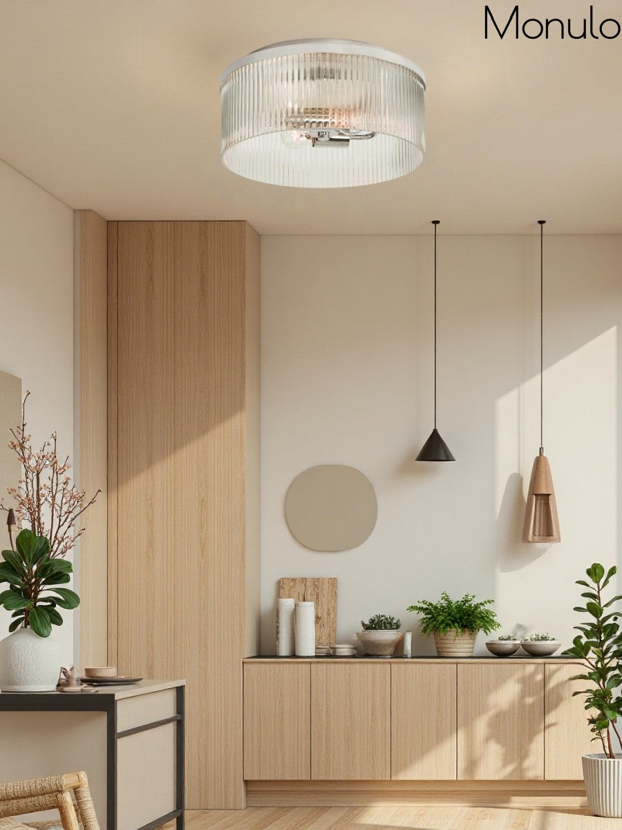 Geribbelde Glazen Plafondlamp Modern Laagbouw Ontwerp Slaapkamer Woonkamer Gang | Sansoti