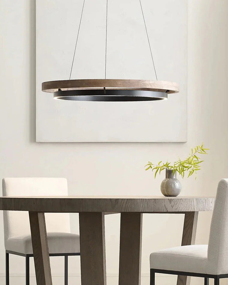 Holz-Ring-Kronleuchter LED Eingebaut Warmweiß Dimmbar Esszimmer Wohnzimmer Deckenlampe Modern Bauernhaus | Restfield