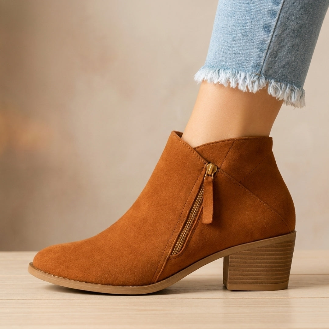 Damen-Stiefeletten mit Blockabsatz, spitzer Zehenpartie und Reißverschluss – bequemes, zeitloses Design für Arbeit und Freizeit, elegant | Sansoti