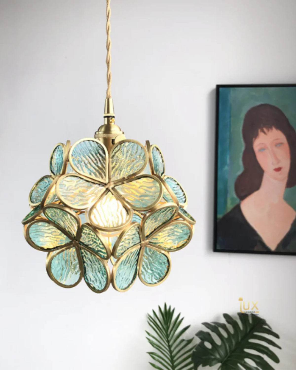 Handgemaakte Hanglamp met Acryl Bloem en IJzeren Frame Transparant Roze Blauw Beige voor Eetkamer Woonkamer Slaapkamer | Sansoti