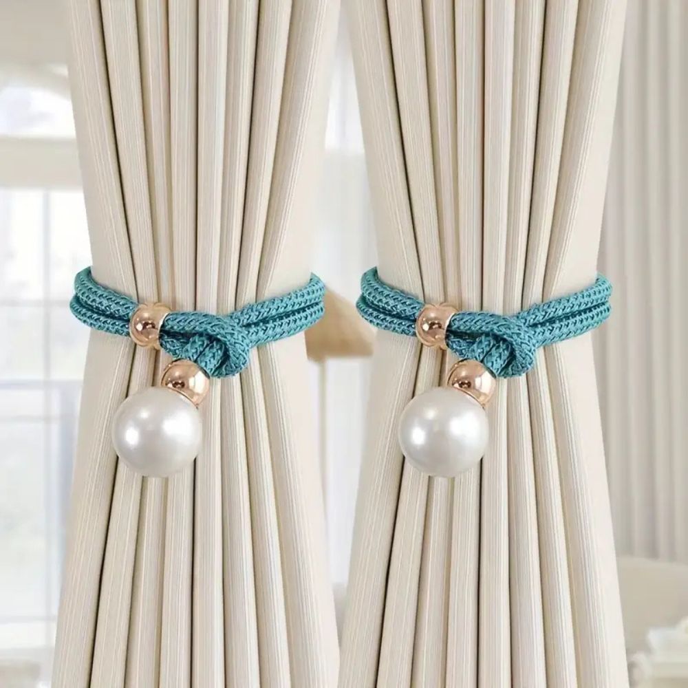Decoratieve Gordijnomarmers met Parelaccent – Set van 2 Stuks – Verstelbare Touwhouders voor Woonkamer Slaapkamer – Elegante Raamversiering | Sansoti
