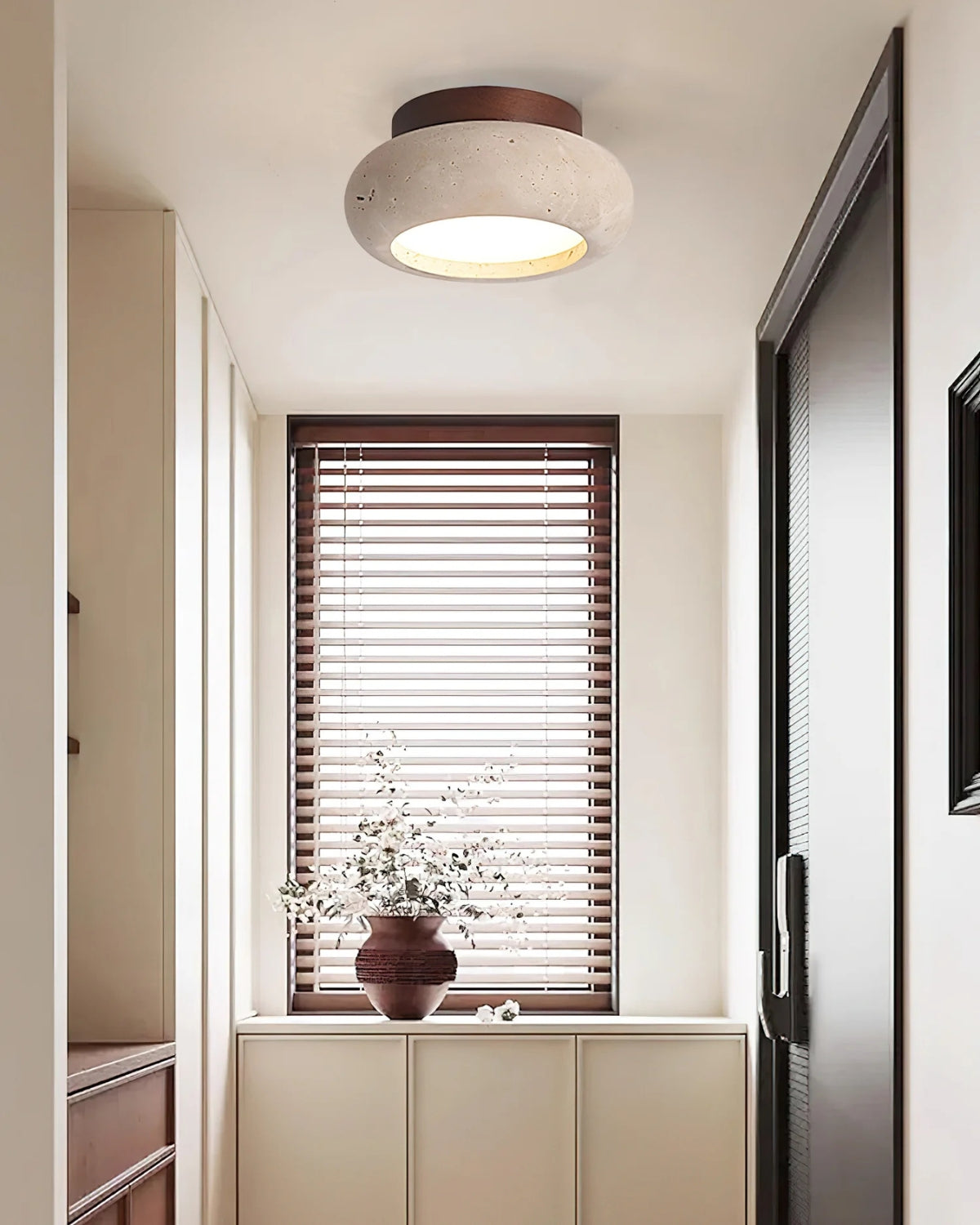 Plafondlamp acryl natuurtinten walnoot beige woonkamer slaapkamer gang warm licht diffuus elegant Scandinavisch design modern minimalisme interieur verlichting | Sansoti