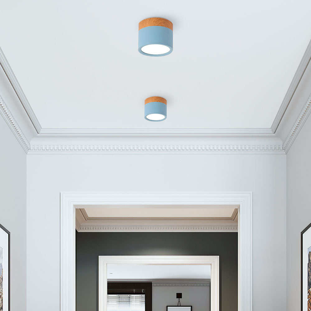 Cylinder kleine Deckenleuchte LED Holz modern Decke Flur Wohnzimmer kompakt Design | Restfield
