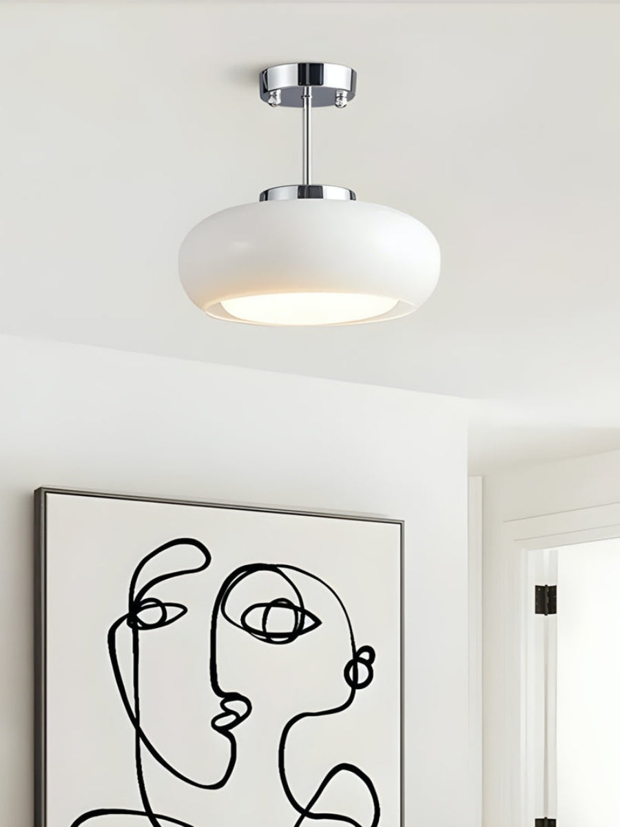 Plafondlamp Glazen Schijf Bauhaus Design Messing of Chroom Oranjegeel of Wit Glas Retro Stijlvolle Verlichting | Sansoti