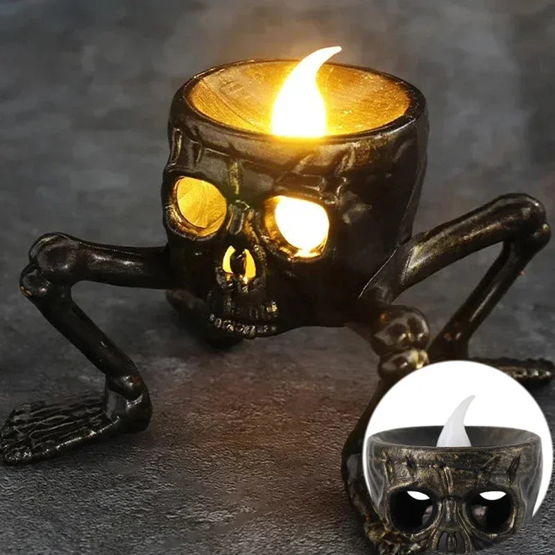 LED Skull Candlelight Set Black Halloween Decorative Lighting Spooky Atmosphere Party Decoration Gothic | Sansoti