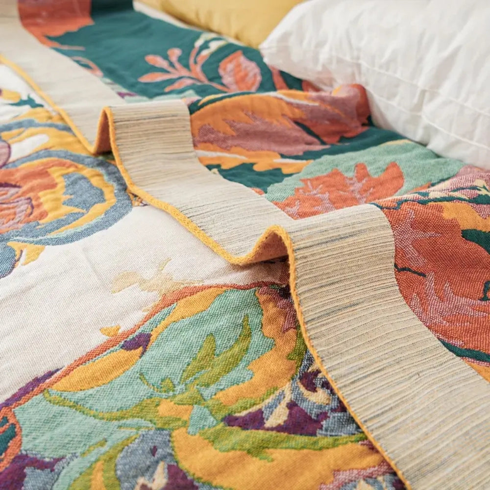 Katoenen Plaid met Jacquard Bloemendessin Steenrood Geweven Dubbelzijdig Kwaliteitsdeken Voor Bank Bed Logeerkamer Stijlvol Zacht Ademend 200x230 cm | Sansoti