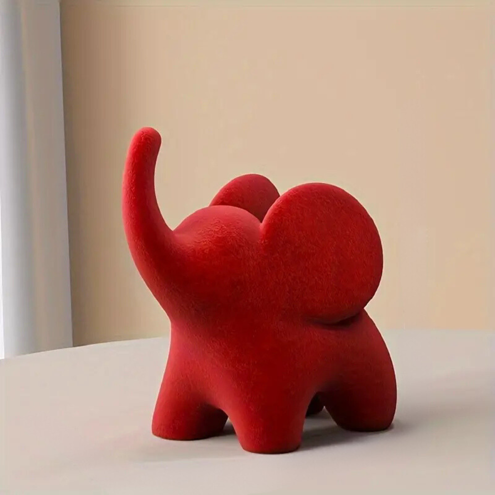 Olifantbeeld met Fluwelen Afwerking Kunsthars Decoratief Figuur Woonkamer Slaapkamer Scandinavisch Design | Sansoti