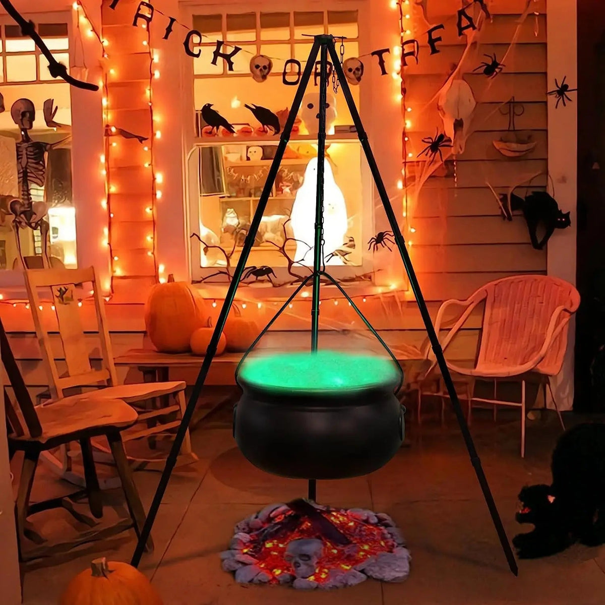Witch's Cauldron Decoration with LED Lighting Tripod Halloween Garden Candy Bowl Party Decoration Spooky Ambiance | Sansoti
