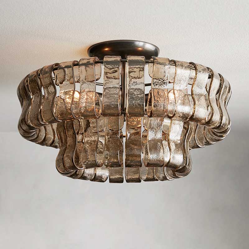 Plafondlamp Glas Textuur Ø46cm Messing Brons 3 Lichtpunten Woonkamer Slaapkamer Eetkamer Modern Design Verlichting | Sansoti