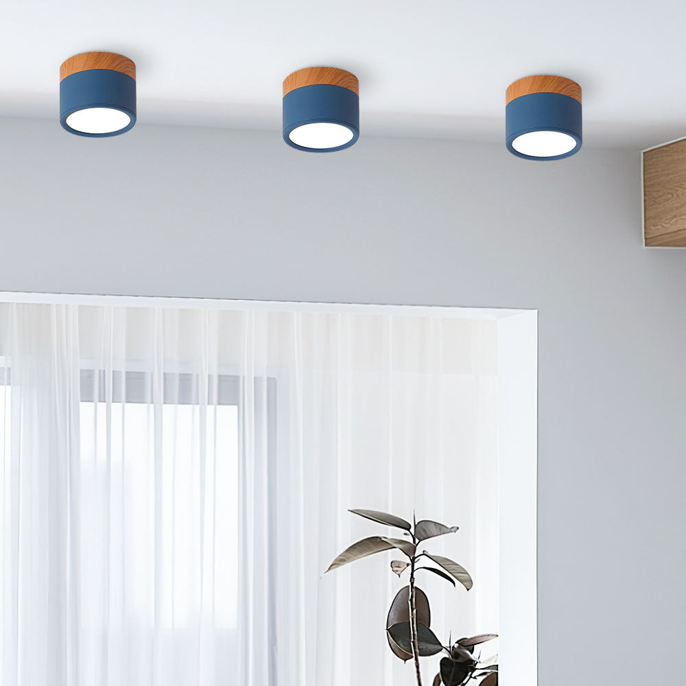 Cylinder kleine Deckenleuchte LED Holz modern Decke Flur Wohnzimmer kompakt Design | Restfield