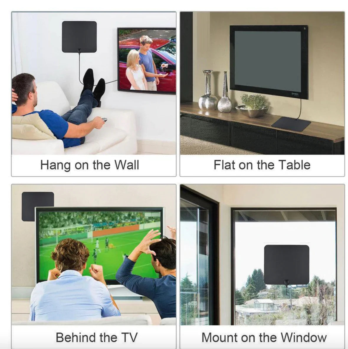 Antenne TV numérique intérieure avec portée de 480km et amplificateur de signal, récepteur HDTV, design ultrafin, qualité 4K HD | Sansoti