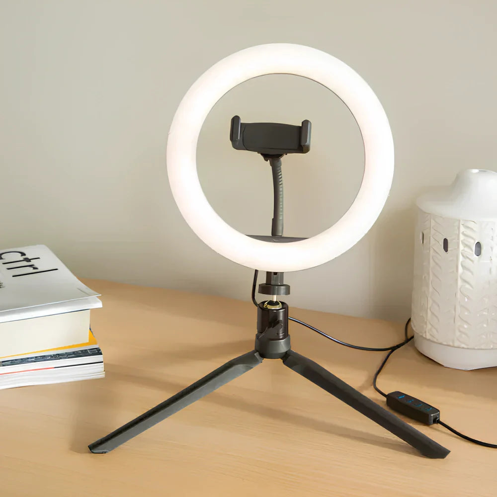 LED Ring Light with Clamp Modern Dimmable Desk Lamp with 360° Rotation – Perfect for Video Calls, Makeup, Photography | Sansoti