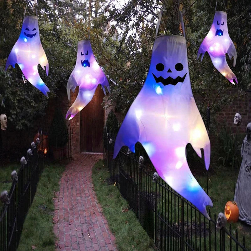 Moulin à vent fantôme lumineux 130cm à LED, décoration d'Halloween suspendue, éclairage extérieur pour jardin, décoration de fête | Sansoti
