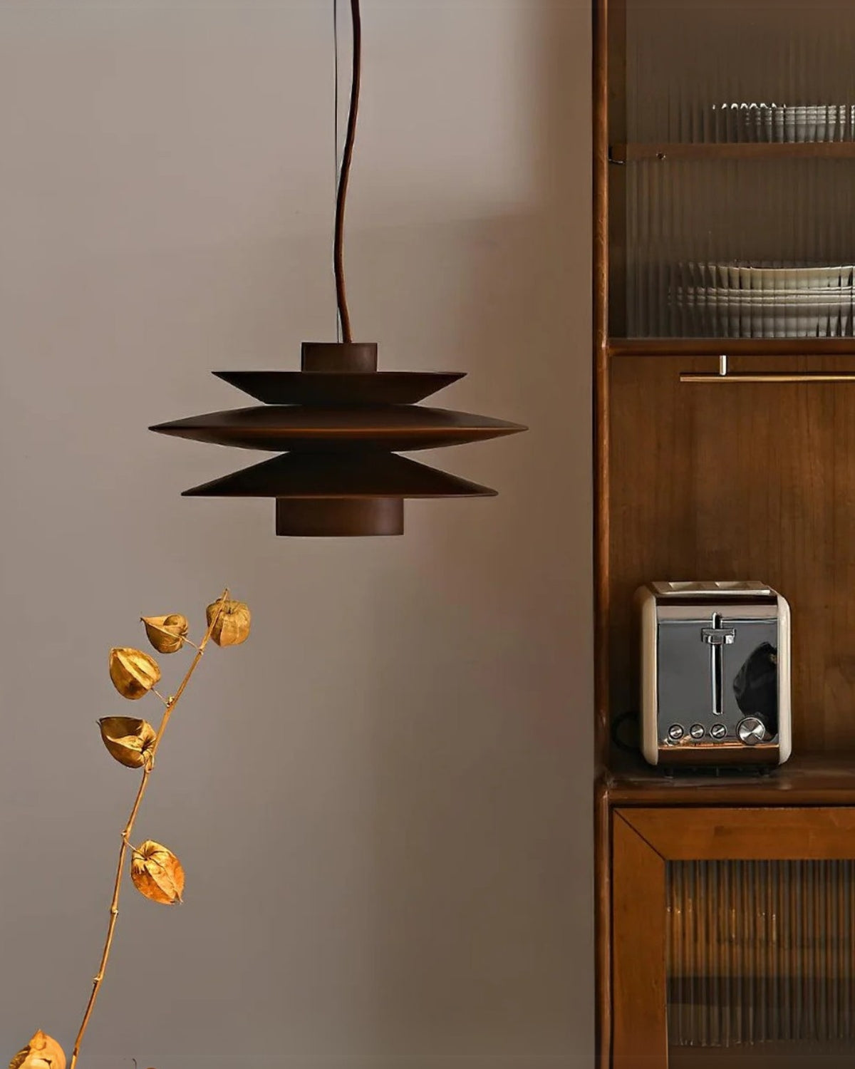 Suspension moderne en noyer avec design superposé – lampe de plafond élégante pour salle à manger et salon avec diffusion de lumière chaleureuse | Restfield