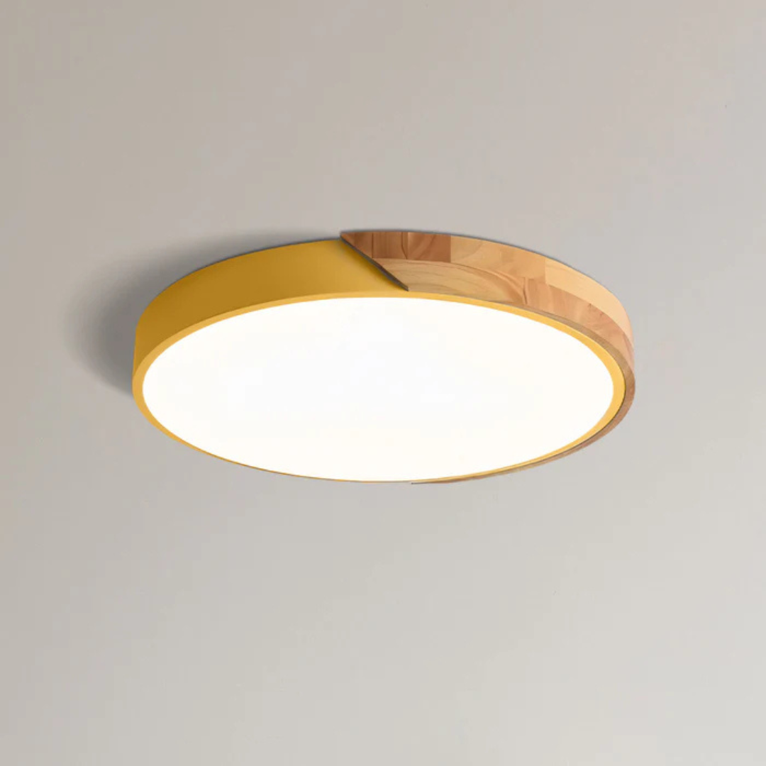 Holz-Deckenlampe LED skandinavisches Design warmweißes Licht rund Acryl Naturholz Deckenbeleuchtung Wohnzimmer | Sansoti