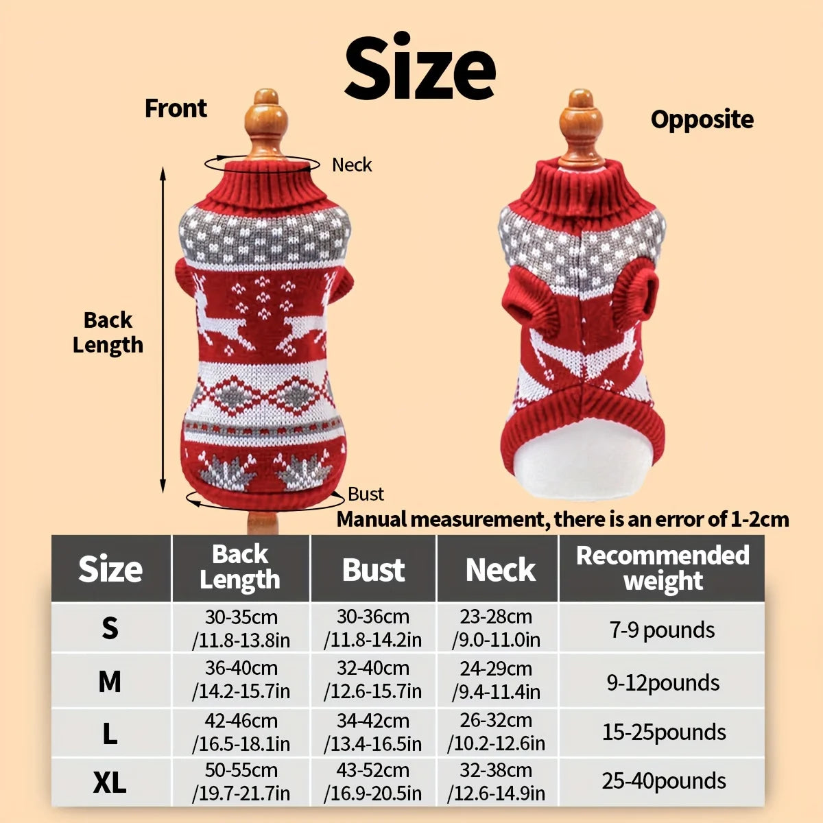 Knitted Pet Sweater with Festive Winter Pattern for Dogs and Cats Sizes S-XL Red Acrylic Warm Christmas Sweater | Sansoti