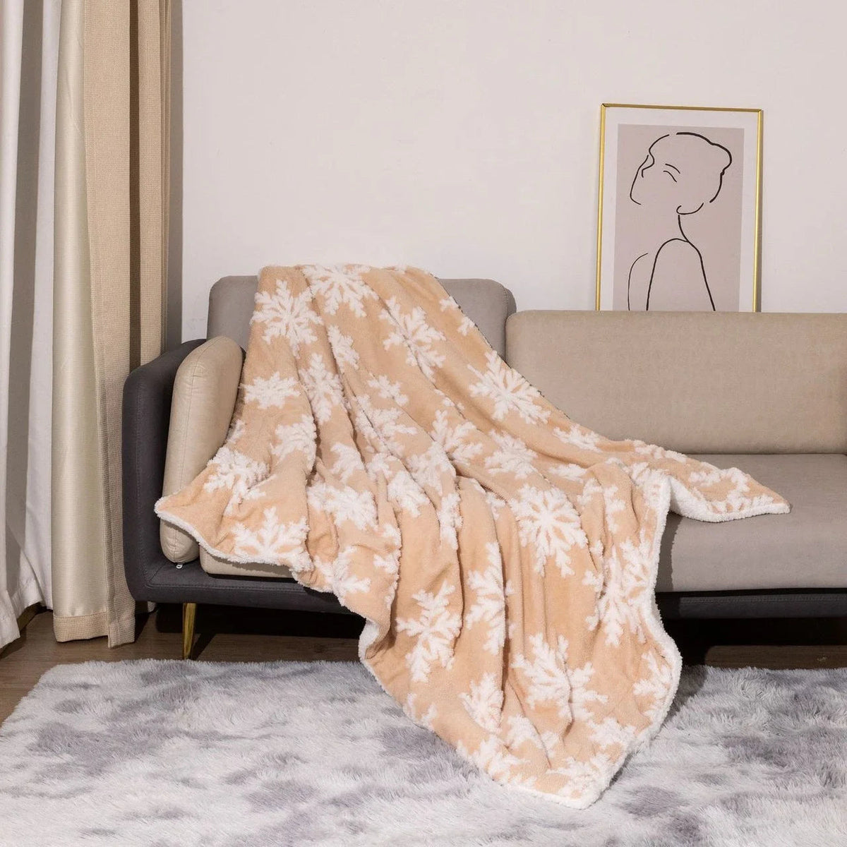 Woolen Throw with Snowflakes 130x160cm Soft Winter Blanket for Sofa and Bed Festive Holiday Decoration | Sansoti