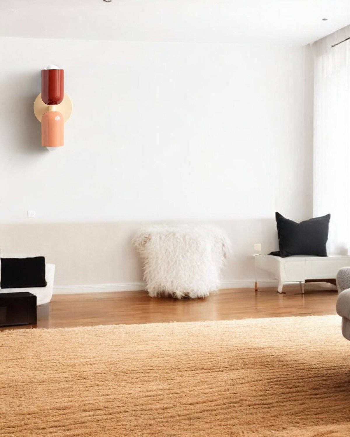 Dubbele Wandlamp met Ronde Lampenkappen – Modern Design in Groen, Beige, Rood of Roze – Sfeerverlichting voor Slaapkamer, Woonkamer en Hal | Sansoti