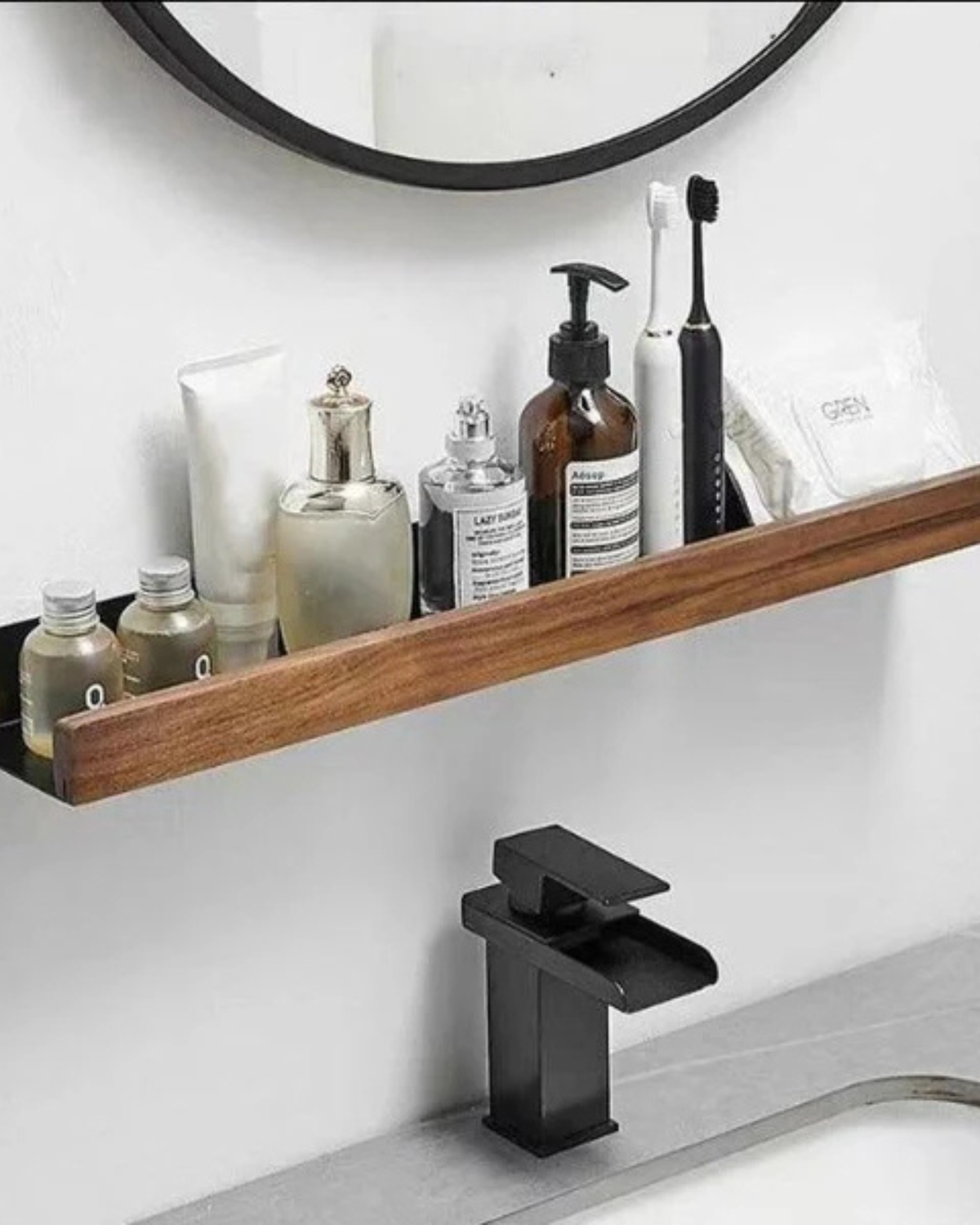 Wandplank Metaal met Houten Voorzijde 20cm 30cm 40cm Scandinavisch Design Badkamer Keuken Woonkamer Opbergen Organizer Matte Afwerking | Sansoti