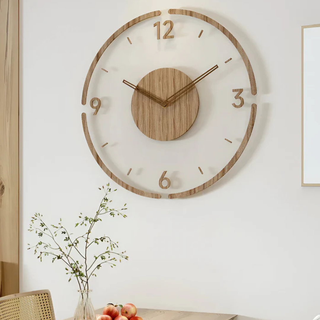 Stille Wandklok 30cm Acryl & Hout Geruisloos Uurwerk Scandinavisch Design Woonkamer Slaapkamer Kantoor | Sansoti