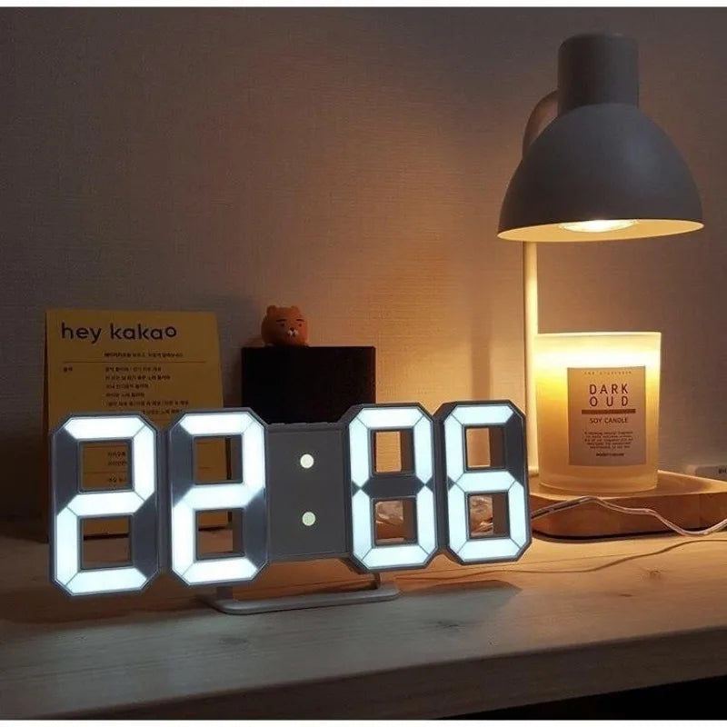 Digitale 3D-LED-Wanduhr Tischuhr mit Timer Helligkeitsregelung Schwebende Ziffern Weiß Schwarz Modernes Design | Sansoti