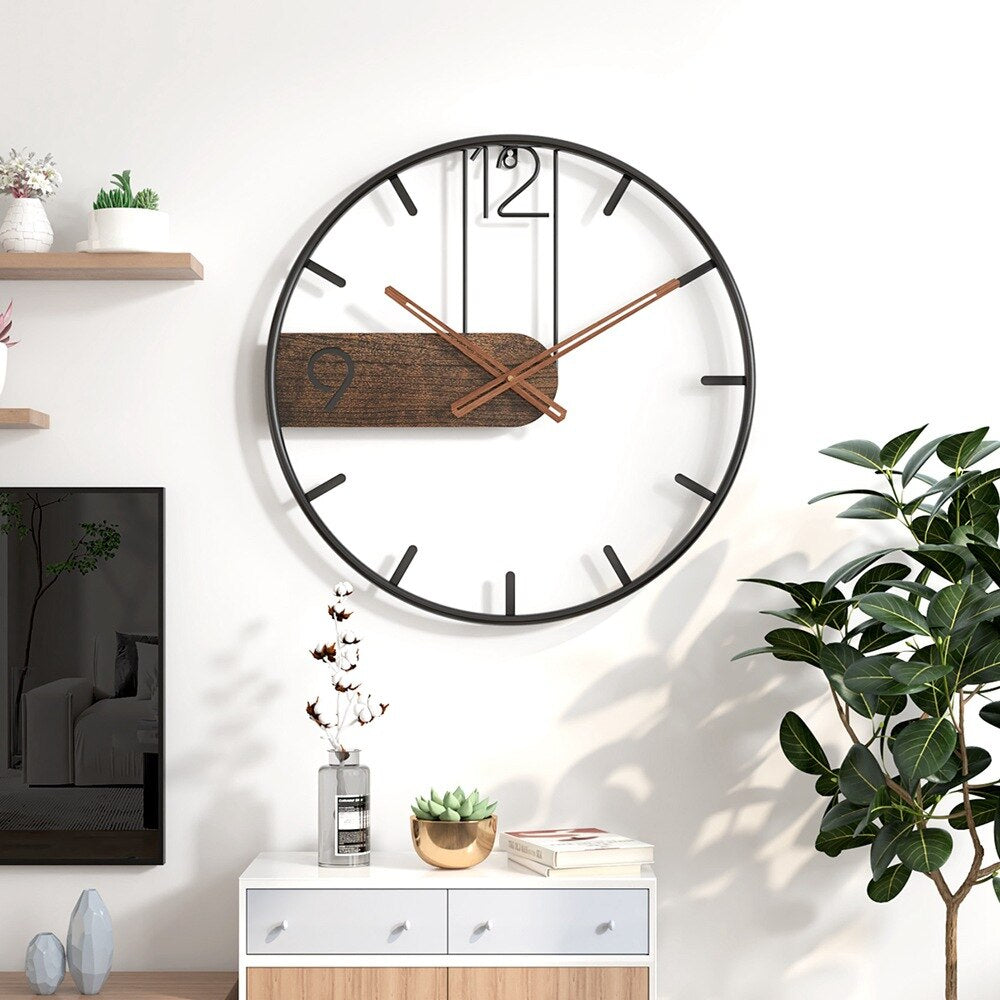 Wandklok Staal Walnoot 40cm Industrieel Modern Scandinavisch Design Huiskamer Kantoor Keuken Woonruimte Decoratie | Sansoti