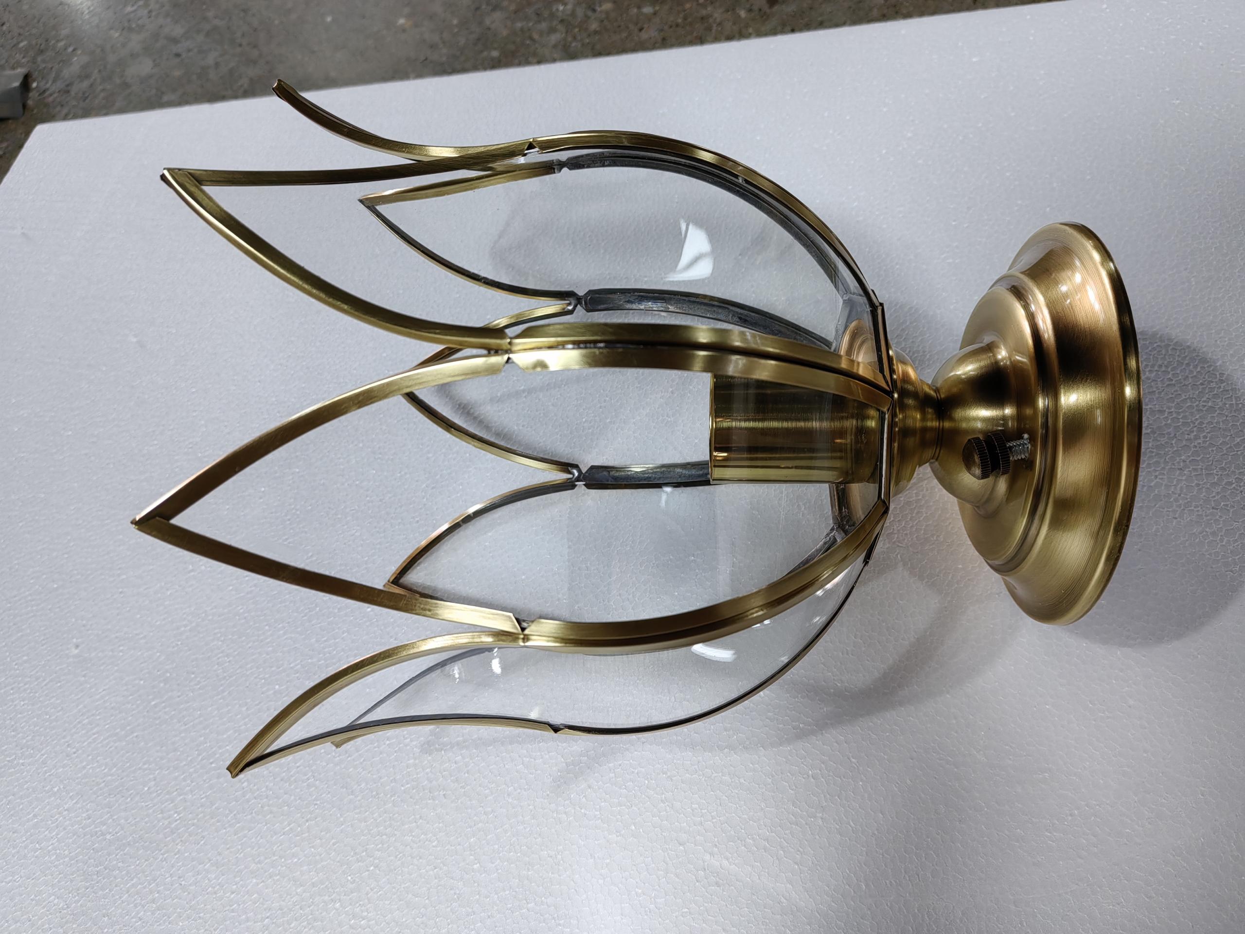 Lotusplafondlamp 9" Messing Helder Glas Vintage Landelijke Stijl Gangverlichting Retro Plafondlamp Klassiek Interieur | Sansoti