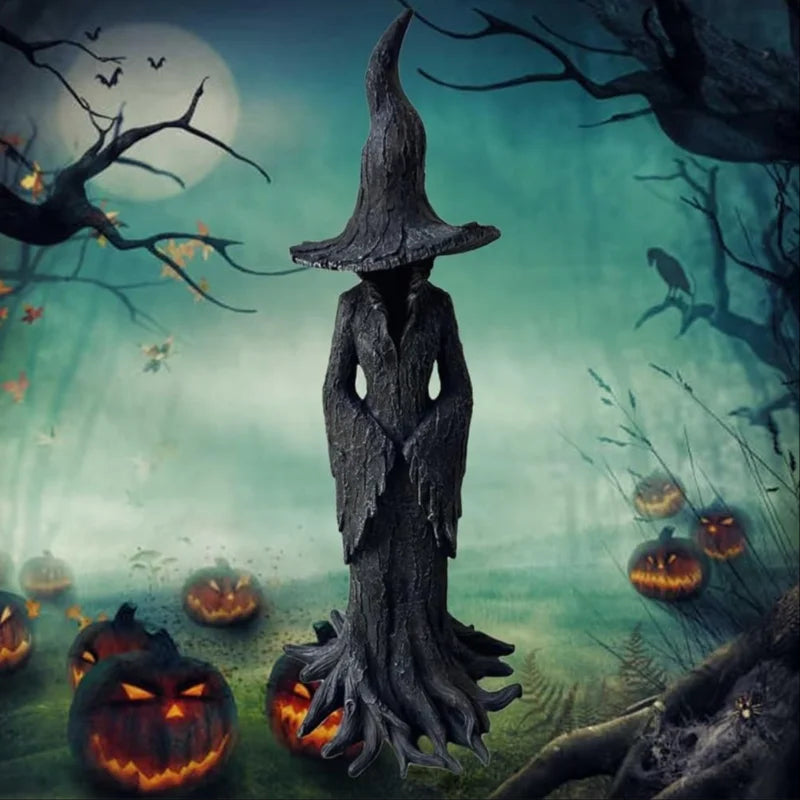 Gotische Hexen-Skulptur aus Kunstharz - Mystische Zaubererfigur als Dekoration im Dark-Fantasy-Stil für Wohnzimmer und Büro | Sansoti