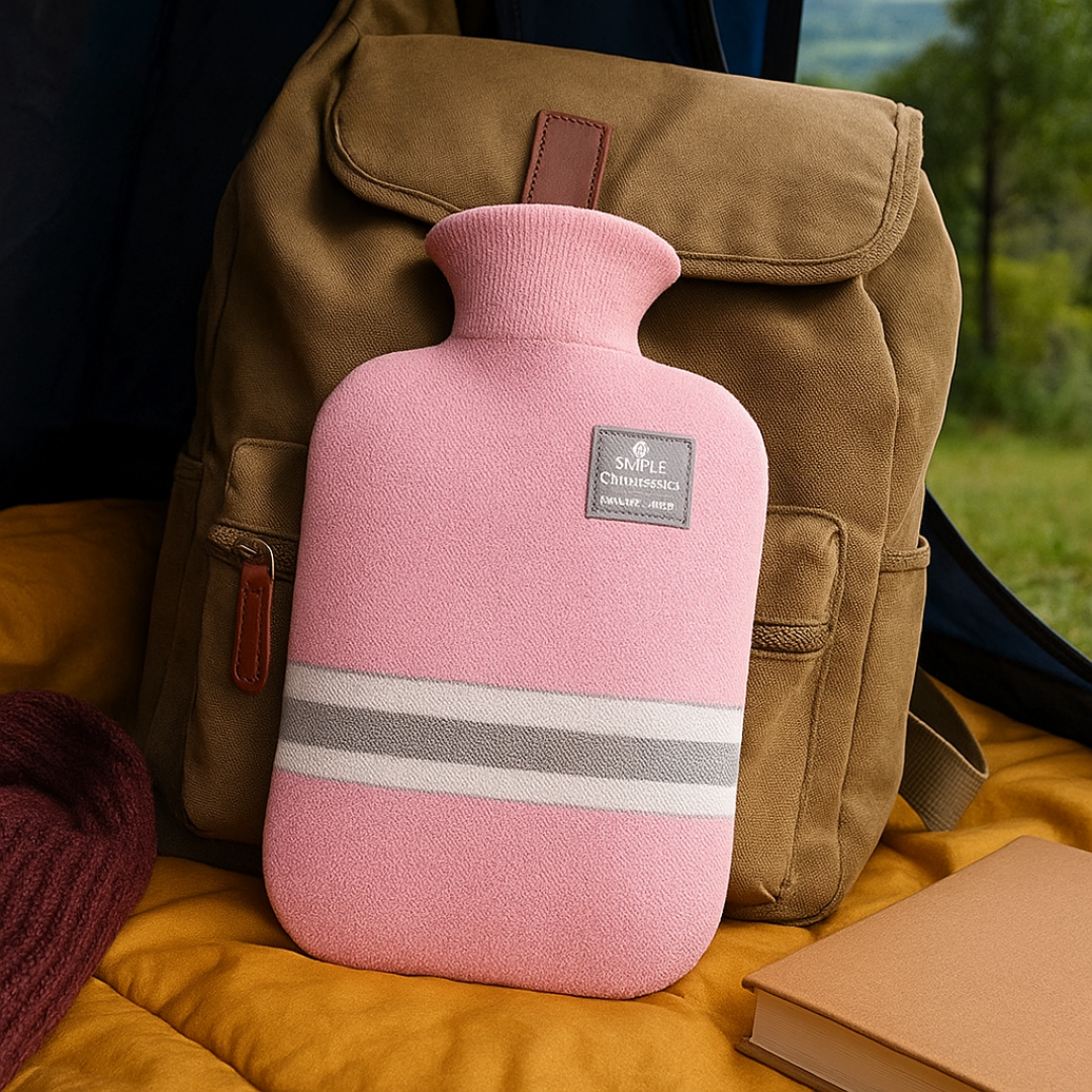 Wärmflasche mit Strickbezug, 1 Liter, wärmespeichernd, komfortabel für kalte Wintertage, Entspannung zu Hause und Wellness | Sansoti