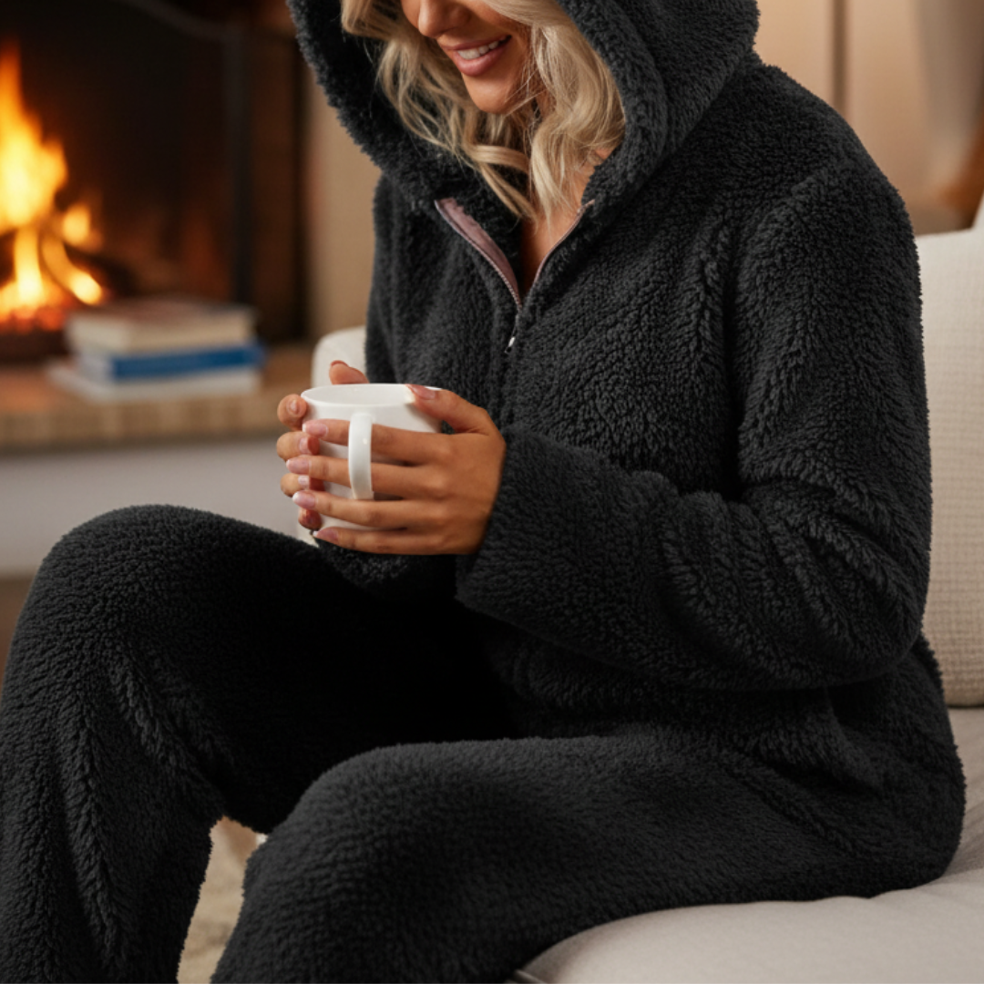 Fleece-Overall für Damen mit Reißverschluss Einteiliger Hausanzug Warme Nachtwäsche Loungewear für kalte Abende zum Entspannen zu Hause | Sansoti