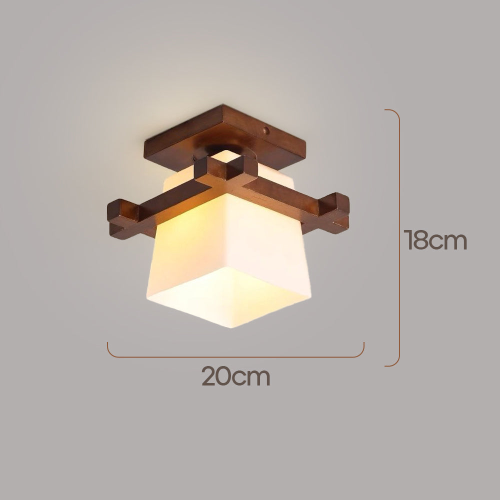 LED Deckenleuchte Holz E27 Weiß Japandi Flur Schlafzimmer Wohnzimmer 20 cm quadratische Deckenleuchte Japanischer Stil | Restfield