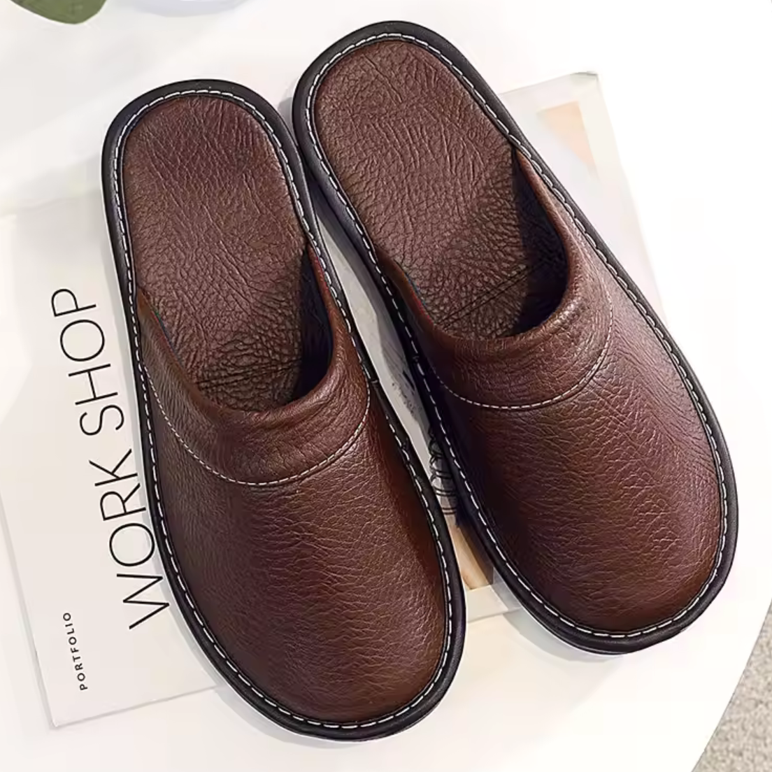 Leren Instappers voor Heren Zachte Zool Pantoffels Binnen Comfortabel Huisschoeisel Antislip Loafers | Sansoti