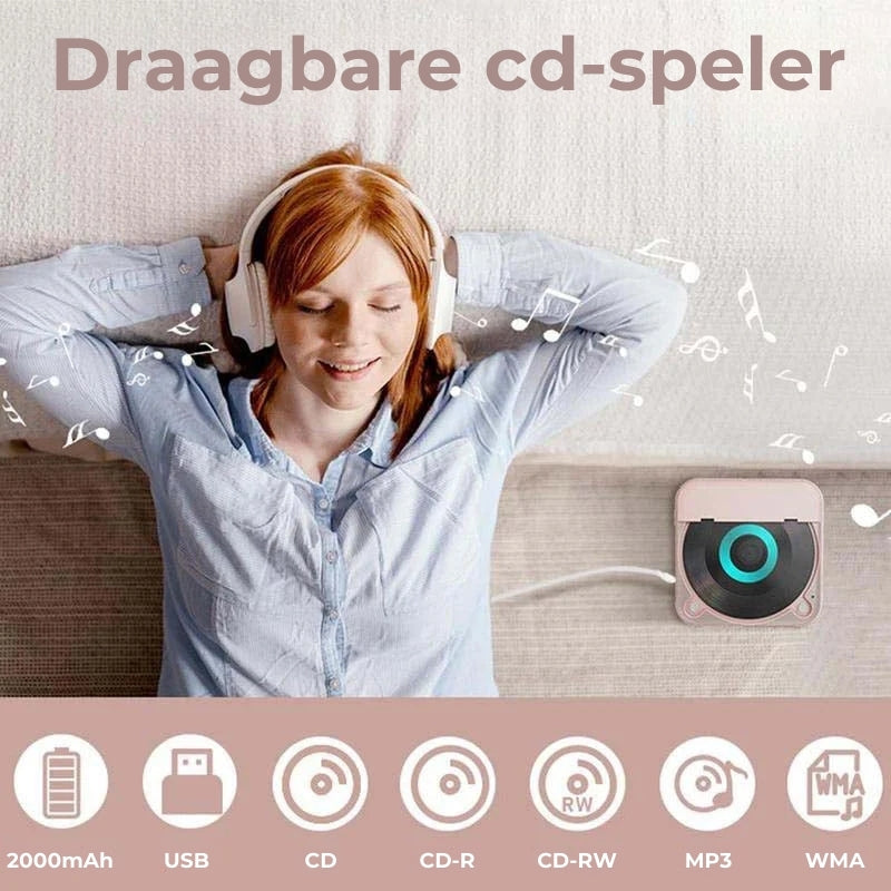 Tragbarer CD-Player mit Bluetooth 5.3, wiederaufladbarem 2000mAh Akku, Typ C USB, MP3, CD-R, CD-RW Unterstützung, kompaktes Design mit 3.5mm Anschluss | Restfield