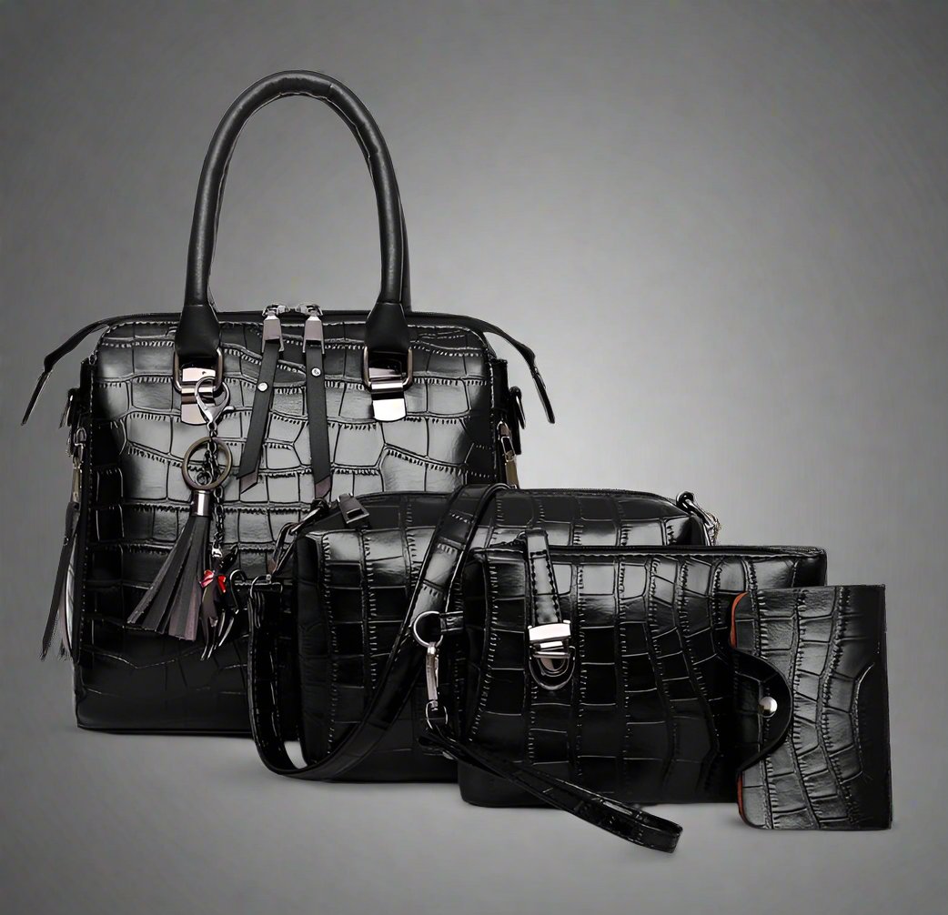 Vierdelige Leren Tassenset Dames Handtas Schoudertas Portemonnee Compacte Tas Kunstleer Elegant Praktisch | Sansoti