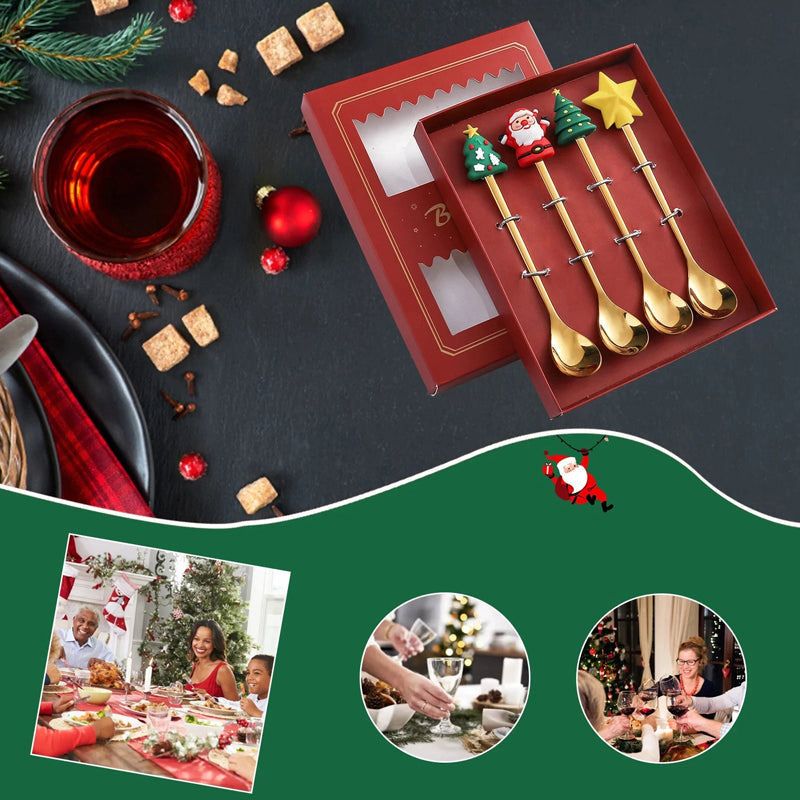 Set de couverts festifs de Noël, cuillère et fourchette en acier inoxydable, or et argent, vaisselle décorative pour table de réveillon | Sansoti