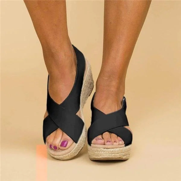 Orthopedische Espadrilles Sleehak Clara Comfortabele Zomerschoen Elastisch Dames Zwart Beige Wit Casual | Sansoti