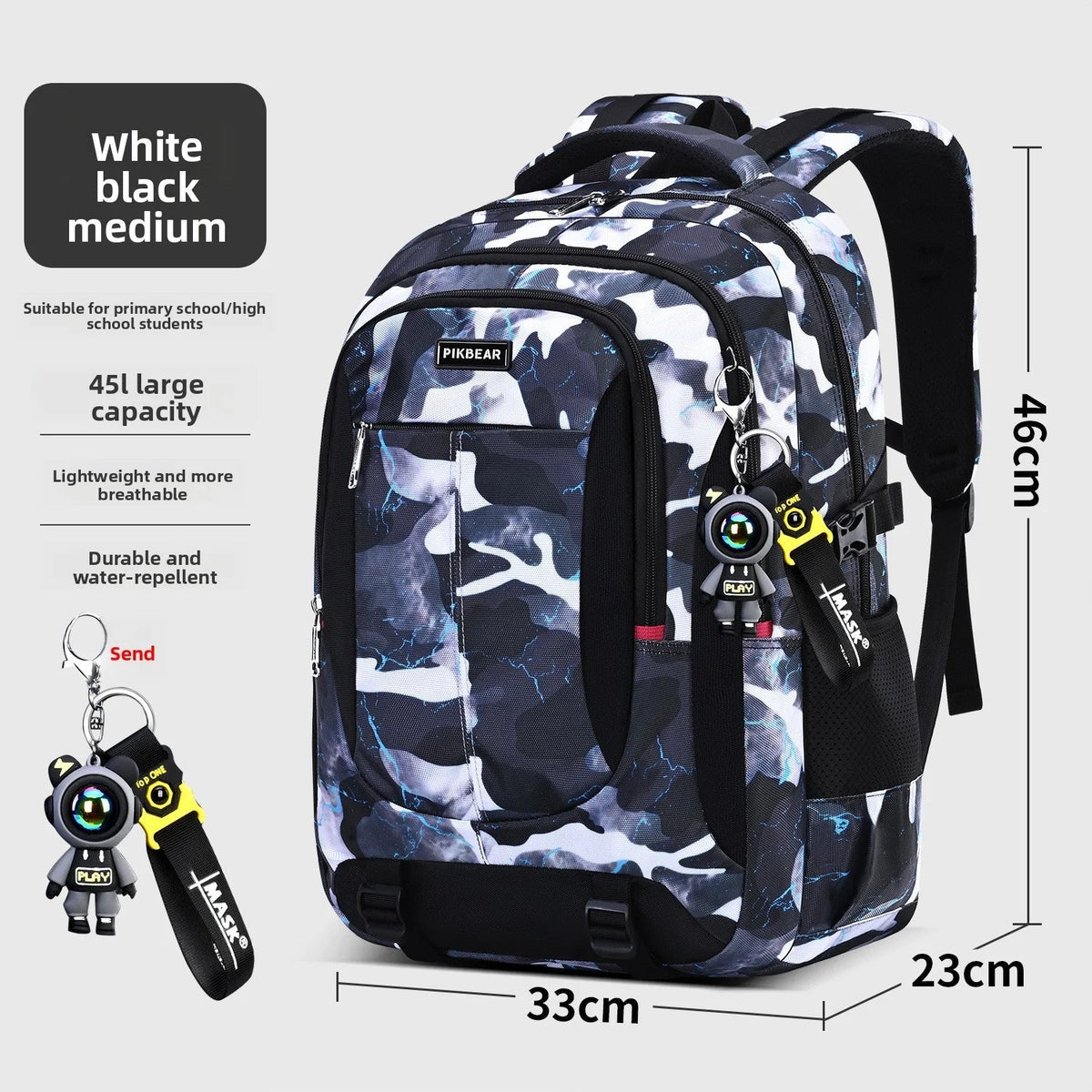 Schulrucksack M/L mit Laptopfach Schwarz Blau Camouflage Ergonomisch Komfortabel für den täglichen Gebrauch und die Schule | Sansoti