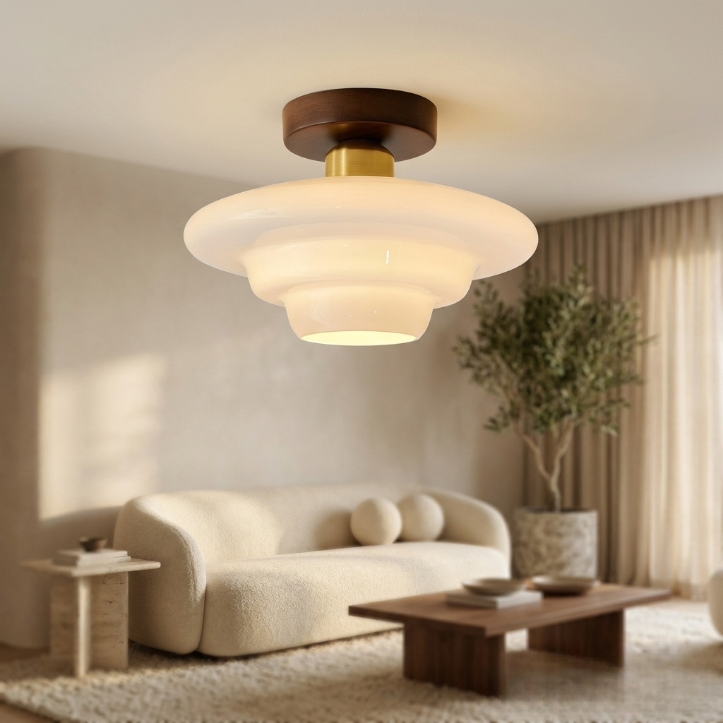 Ceiling Lamp Walnut Wood Glass Scandinavian E27 Hall Hallway Kitchen Dining Room Nordic Natural Copper | Sansoti