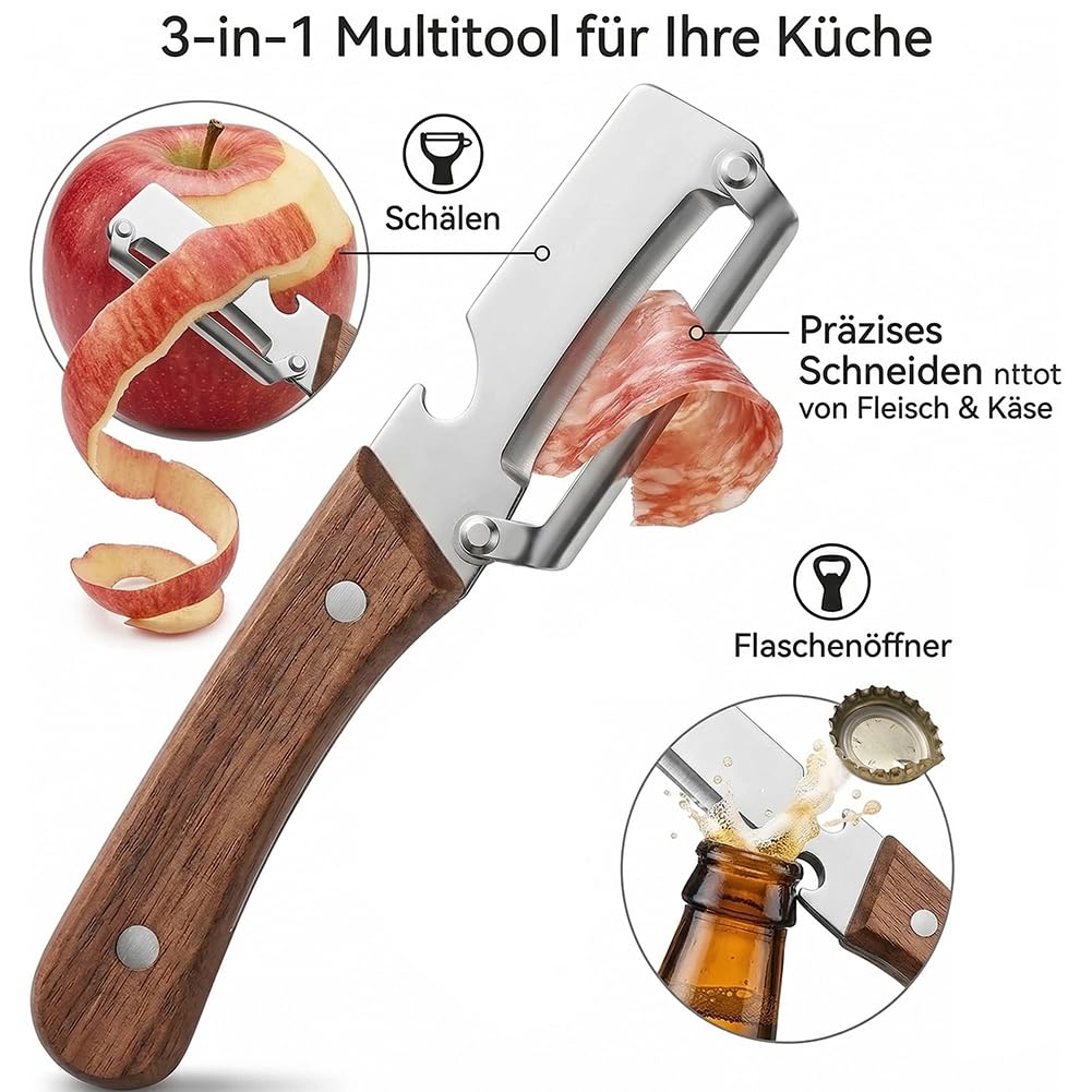 3-in-1 Keukenmessenset 5-delig Multifunctioneel Keukengereedschap met Houten Handvat Schillen Snijden Openen RVS Messen Professioneel | Sansoti