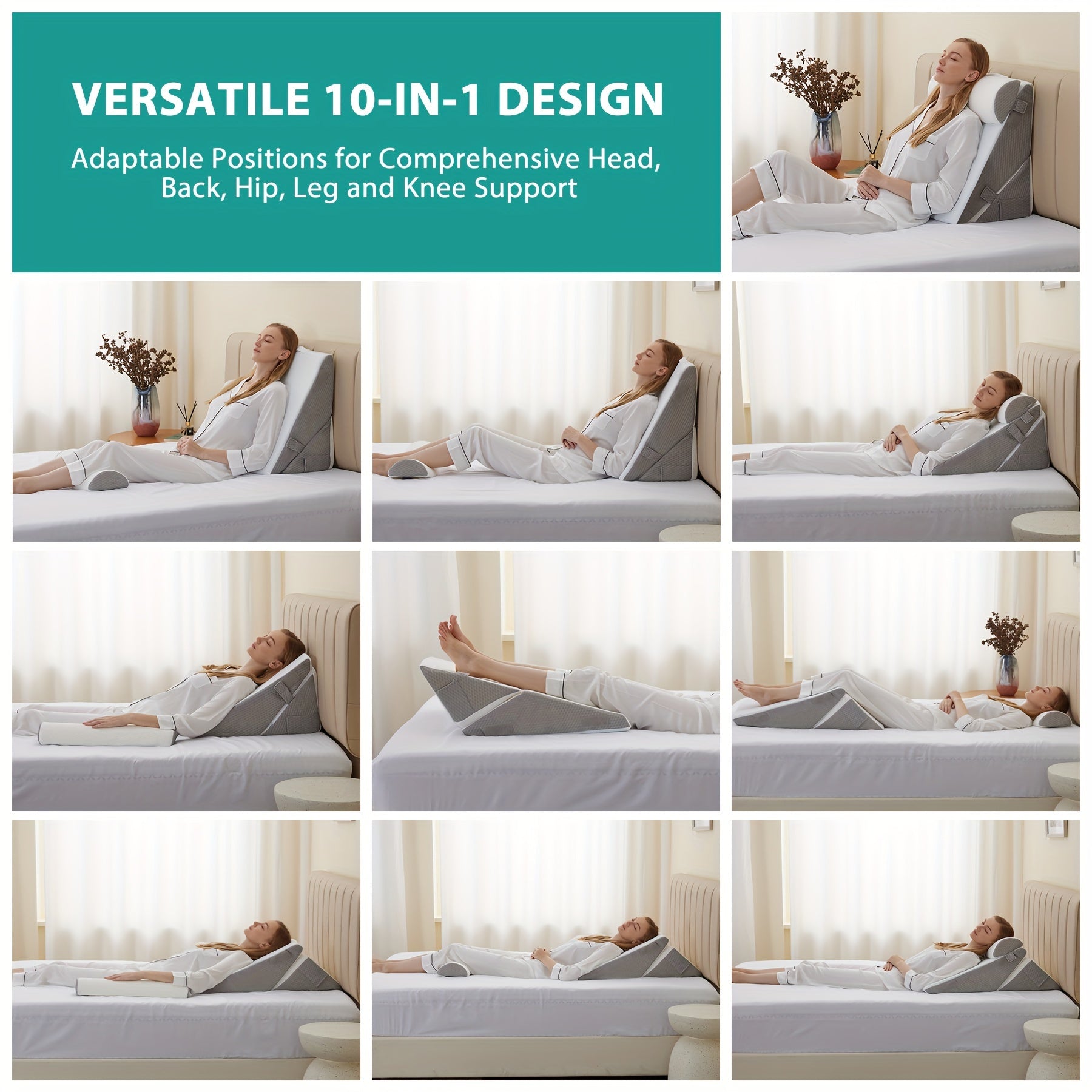 Verstelbaar Wigkussen voor Bed – Premium Memory Foam Ondersteuning Rug Benen Knieën Herstel | Sansoti