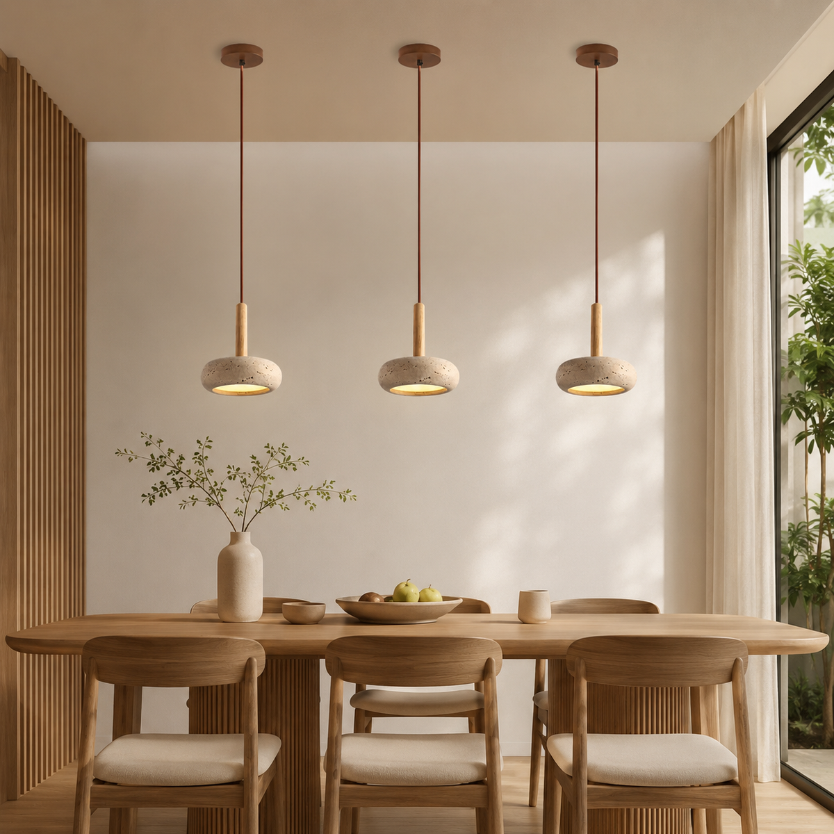 Hanglamp Japanse Stijl LED Natuursteen Hout Verstelbaar Ø15cm Warm Licht Woonkamer Eetkamer Sfeervol | Sansoti