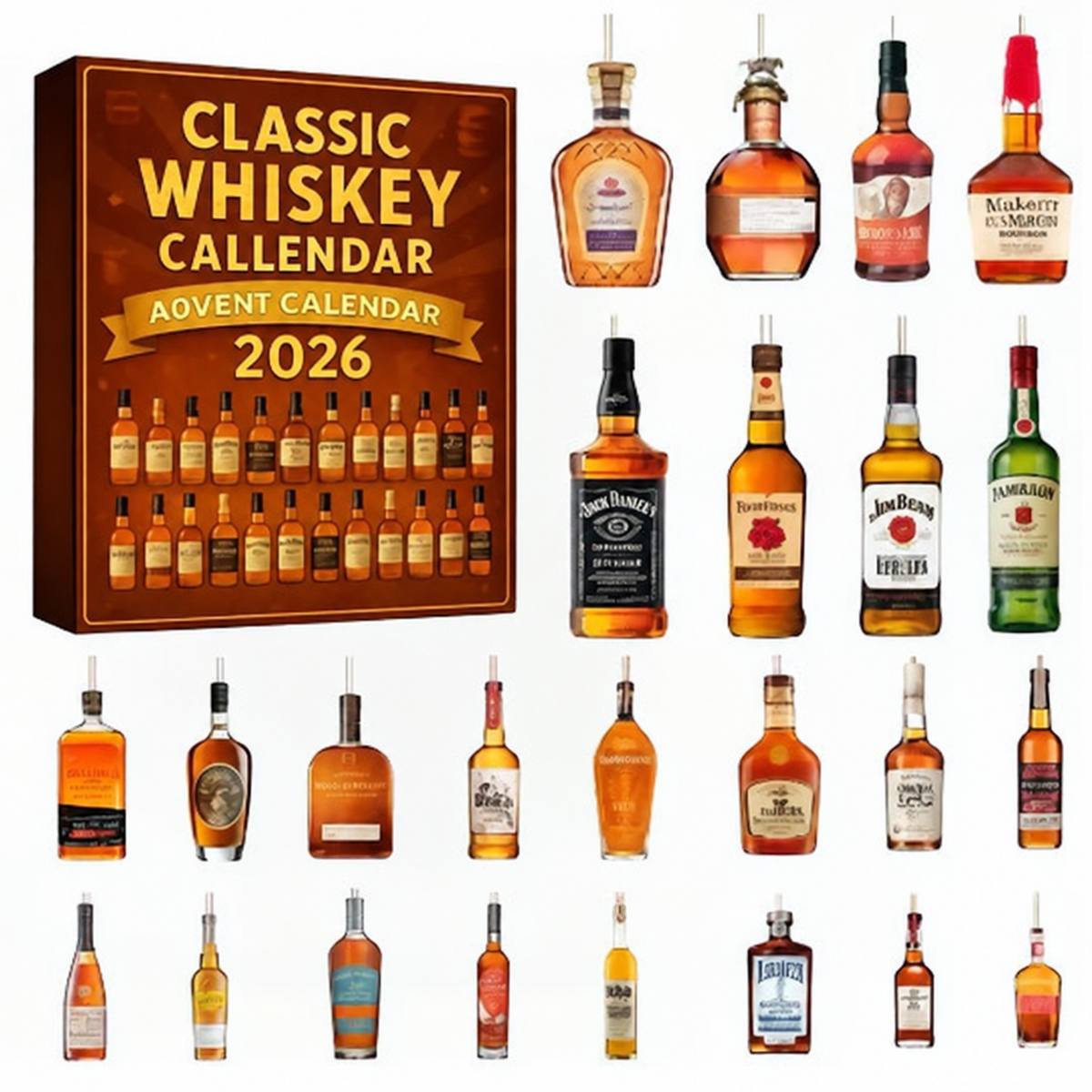 Adventskalender mit Whisky-Miniaturen, 24 Tage, festliche Weihnachtsdekoration, Sammlergeschenk für Whisky-Liebhaber | Sansoti