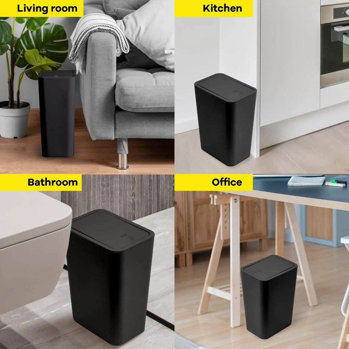 Compacte Afvalbak 10L met Drukknop Deksel Geurvast en Smal voor Badkamer Slaapkamer Kantoor Klein Prullenbak | Sansoti