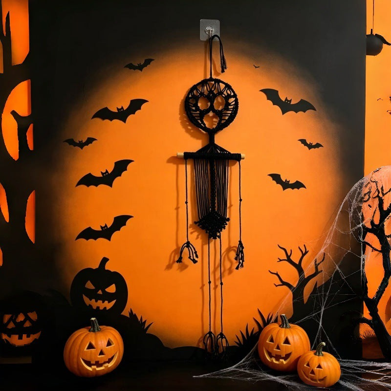 Macramé Wanddecoratie Skelet Zwart Wit 2 Stuks Bohemian Gothic Stijl Wand Hangers Decoratief Halloween | Sansoti