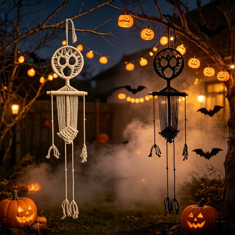 Macramé Wanddecoratie Skelet Zwart Wit 2 Stuks Bohemian Gothic Stijl Wand Hangers Decoratief Halloween | Sansoti